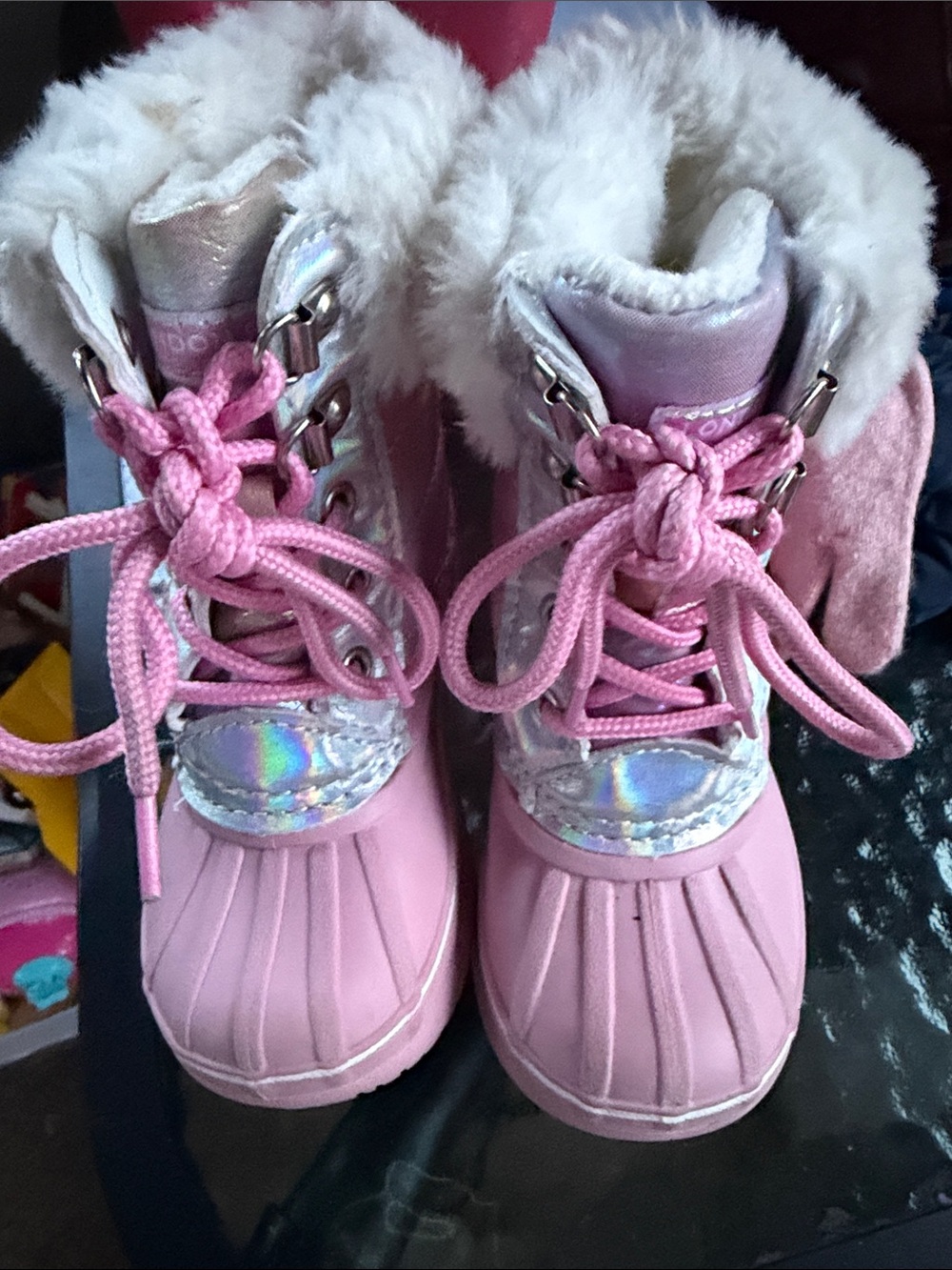London Fog Pink Girls Faux-Fur Lace-Up Winter Boots